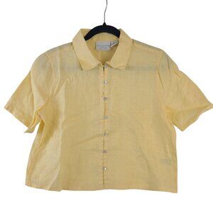 NEW Calypso St. Barth 100% Linen Yellow Short Sleeve Button-Up Shirt Womens Sz S